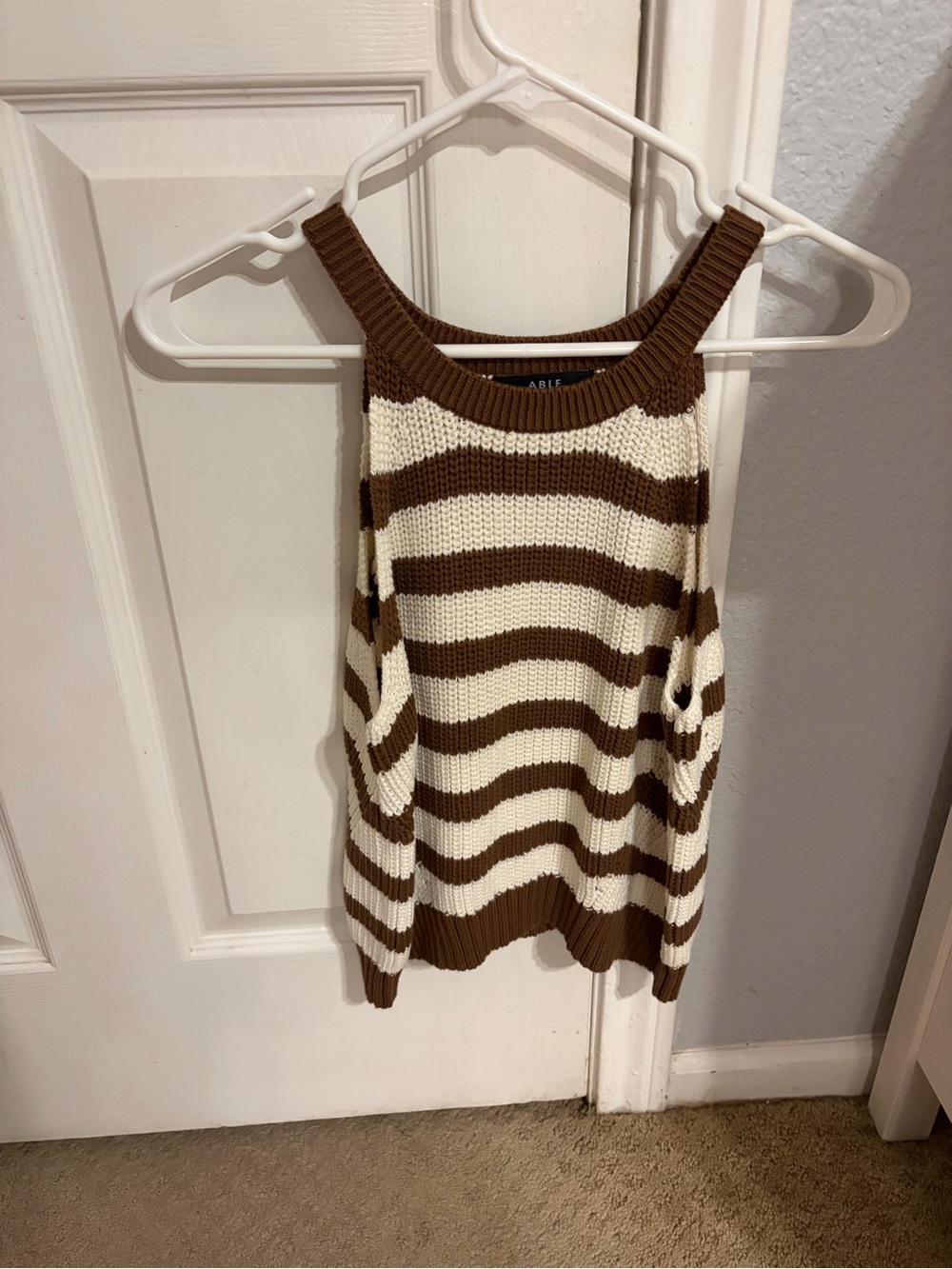 Able Striped Knit Tank Sweater - Brown & Cream
